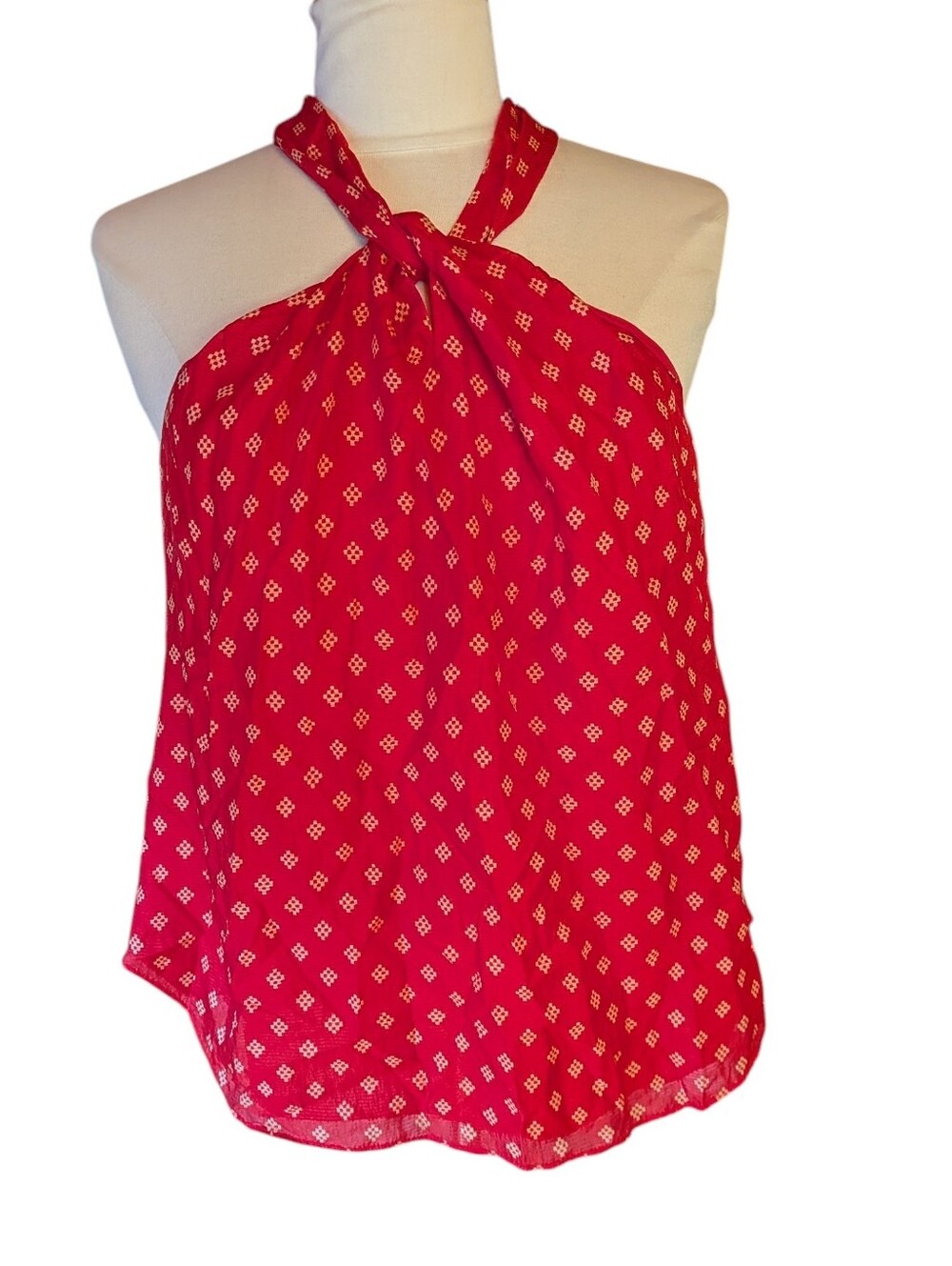 Joie NWT Red 100% Silk Halter Top, Size M, Buttons In Back Of Collar